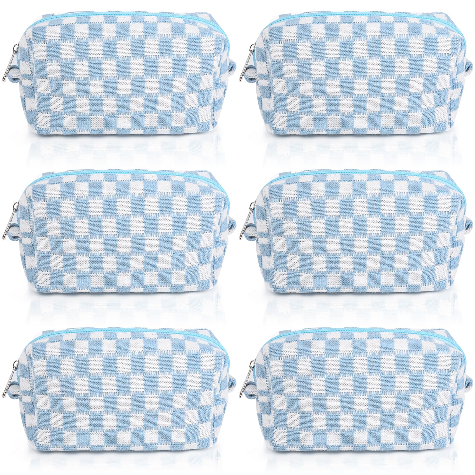 SOIDRAM Checkered Makeup Bag Preppy Cosmetic Bag Bulk Blue Makeup Pouch Personalize Travel Toiletry Bag Organizer Cute DIY Makeup Brushes Storage Bag for Women