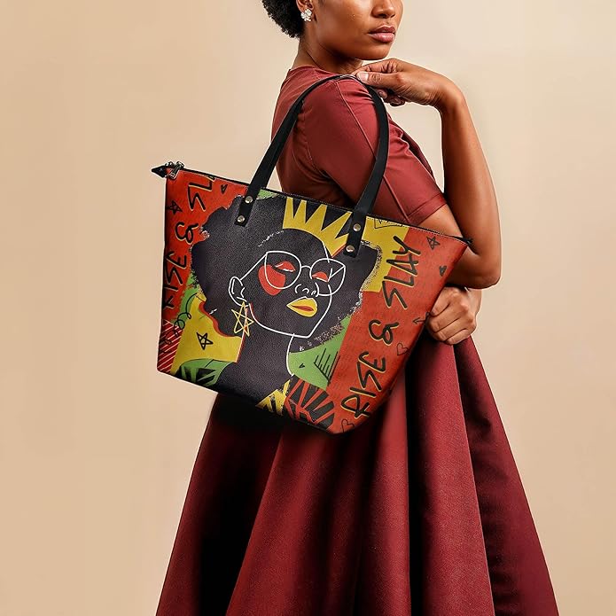 Afroyla Afrocentric Art Totebag for Black Women – Premium Leather, Work & Everyday Bag, Ideal Gift for Her on Mother's Day