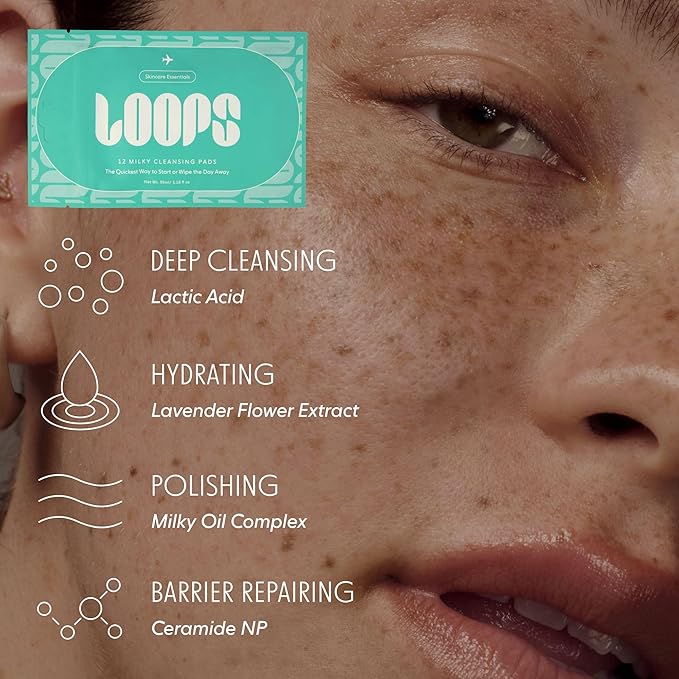 LOOPS Milky Cleanser - Korean Skincare Facial Cleansing Pads for Travel 12