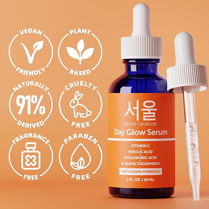 SeoulCeuticals Korean 20% Vitamin C Serum for Face + CE Ferulic 2oz Vit C