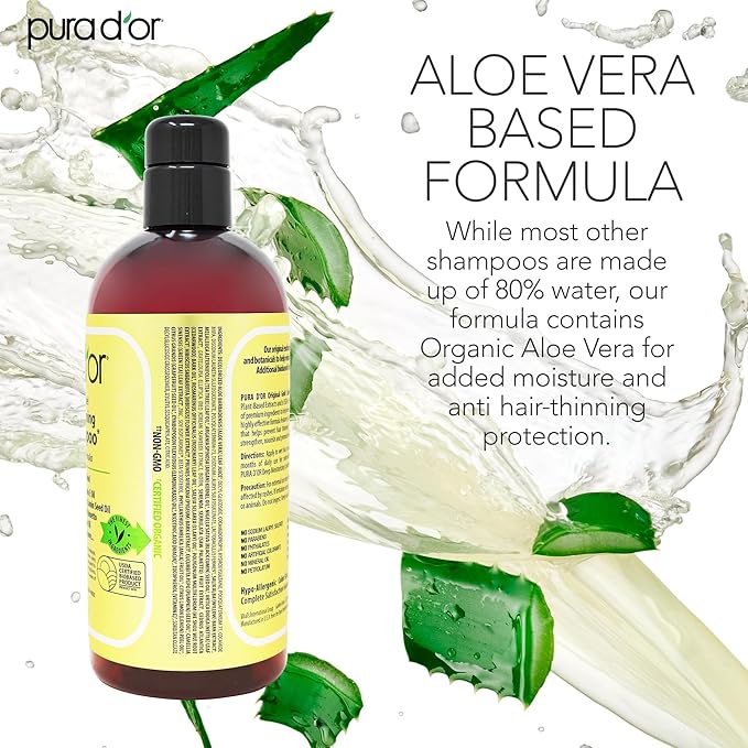 PURA D'OR Original Gold Label Anti-Thinning Shampoo - CLINICALLY TESTED - Biotin & Argan Oil – Sulfate-Free Strengthening & Volumizing for Fuller-Looking Hair, Men & Women, Natural Earthy Scent 16 oz