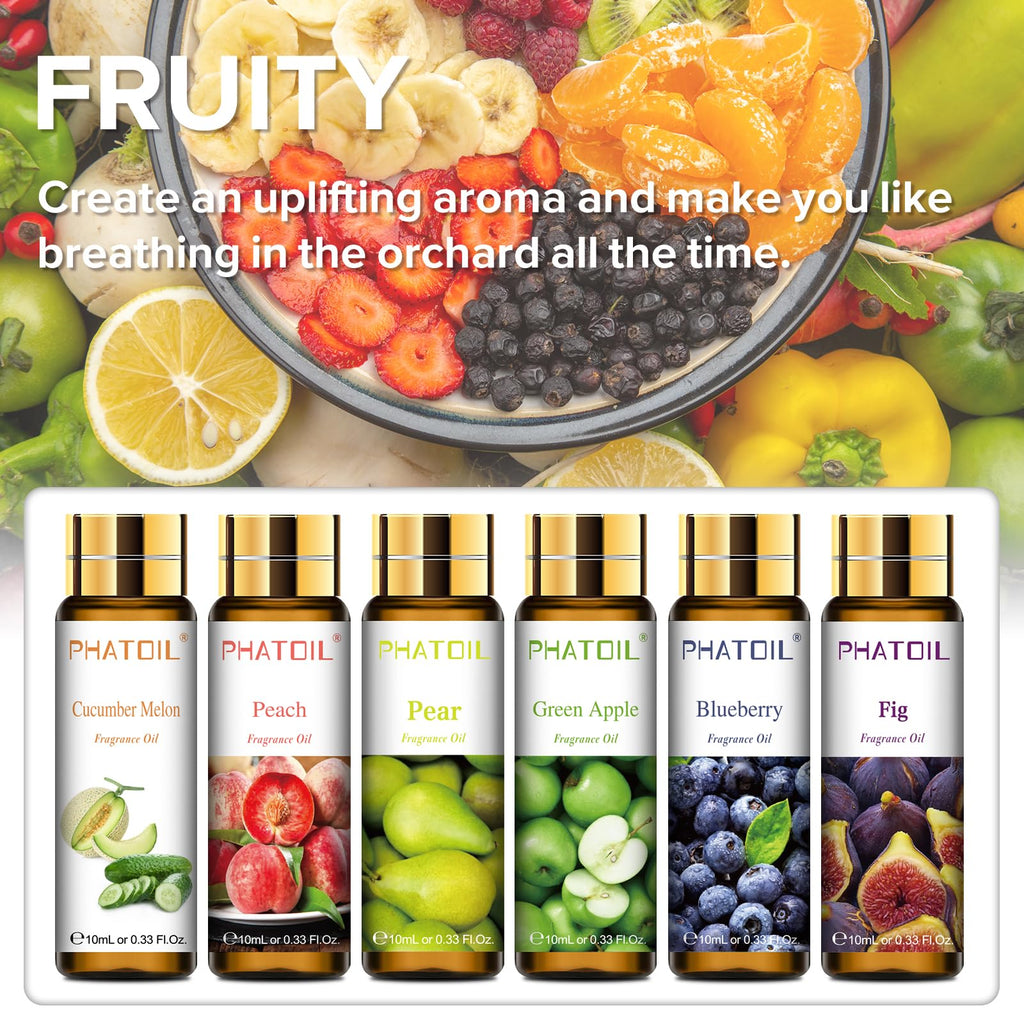 PHATOIL Fruit Fragrance Oil Set for Diffusers for Home, Soap Candle Making