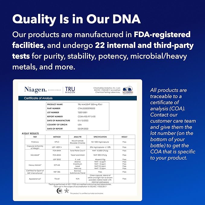 TRU NIAGEN Patented NAD+ Supplement, 300mg Niagen, 180 Servings | Nicotinamide Riboside (NR) Take 1 Daily | 2 Bottles