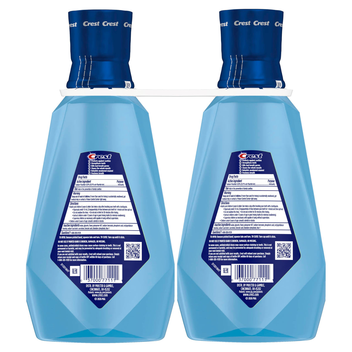 Crest Mouthwash Pro Health Multi-Protection, 1L, 2 Pack, 6-in-1 Benefits, Alcohol Free, Enamel Repair, Breath Freshener, Anti Cavity, Fluoride mouthwash, Bad Breath Treatment for Adults, Contains CPC