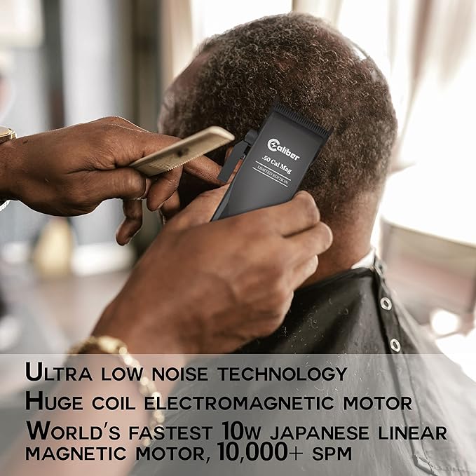 Caliber Pro -.50 Cal Limited Edition Clipper - Long Lasting 8+ Hours of Power - Ultra Low Noise Technology - Rechargeable Powerful Battery - Easy Zero Gap Cut - Hair Grooming Tool for Men (Black)