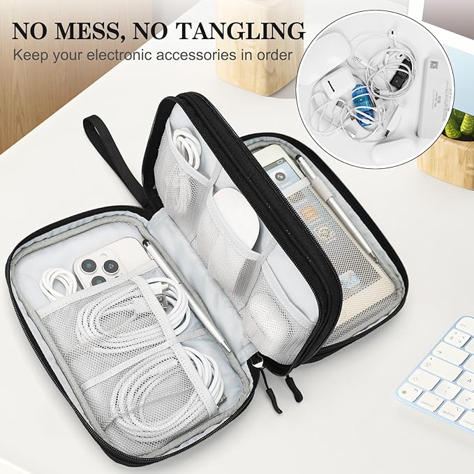 FYY Electronic Organizer, Travel Tech Pouch Bag, Large, Black Quilted