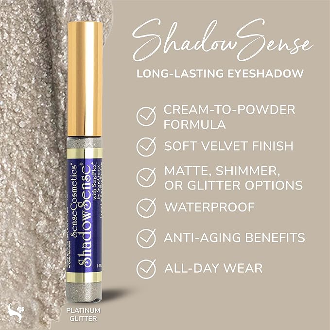 SeneGence ShadowSense EyeShadow, Platinum Glitter, 0.14 Oz, Shimmer Metallic Cream to Powder Eyeshadow, Long-Lasting, Anti-Aging, Waterproof, Smudge-Proof Formula for Flawless All-Day Wear