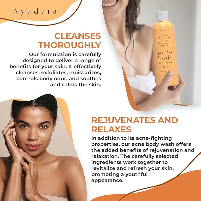 AYADARA Boho Body Acne Body Wash, 8oz, Back Acne, Body Wash With Hydrating Aloe Vera that Hydrates Skin, Wash for Sensitive Skin Men and Women, 50+ Uses