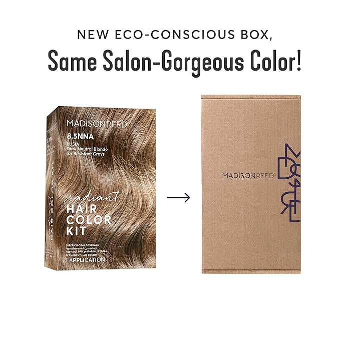 Madison Reed Radiant Hair Color Kit - 8.5NNA Dark Neutral Blonde (Lusia Blonde), Permanent Hair Dye for Resistant Grays, 100% Gray Coverage | PPD-Free & Ammonia-Free, 1 Pack