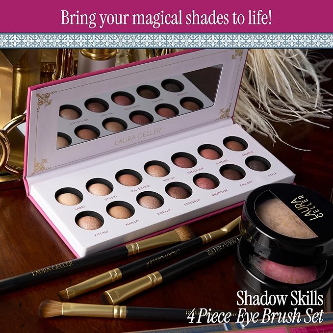 LAURA GELLER NEW YORK Cosmetic Professional Makeup Brushes - Cruelty-Free - 18 Shadow Skills Eyeshadow Brushes (4 Pack)