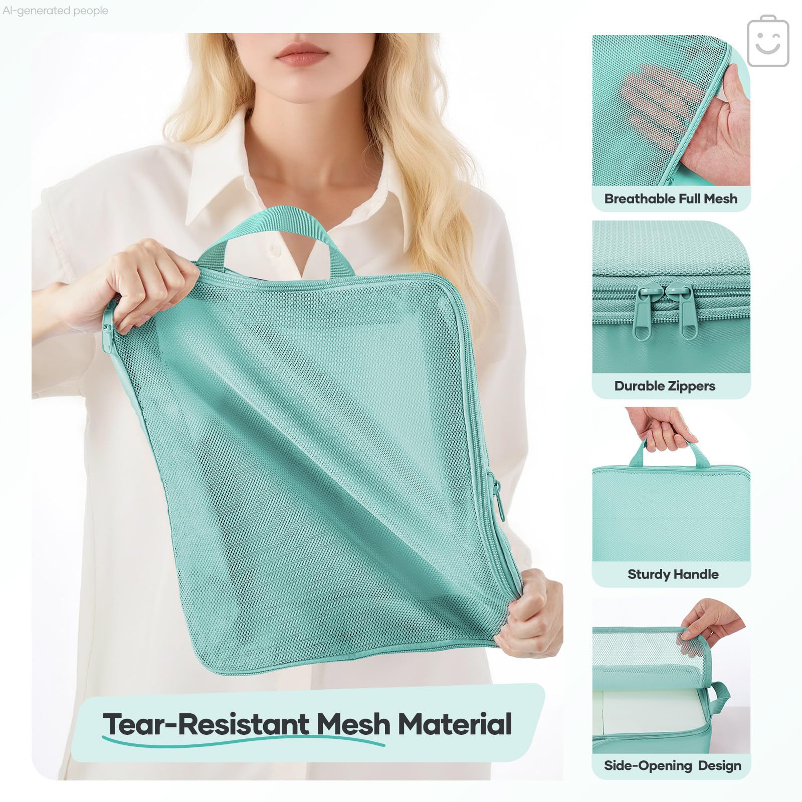 Veken 9/11 Set Compression Packing Cubes Garment Bags for Travel Essentials,Compressible Expandable Luggage Organizer Bags for Clothing,Space Saver Bags with Over 1000 pcs of Mesh Holes(Blue Green)