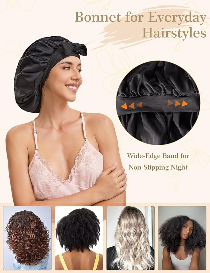 Adjustable Silk Bonnet Satin Curly Hair Wrap for Sleeping Women Anti Frizz