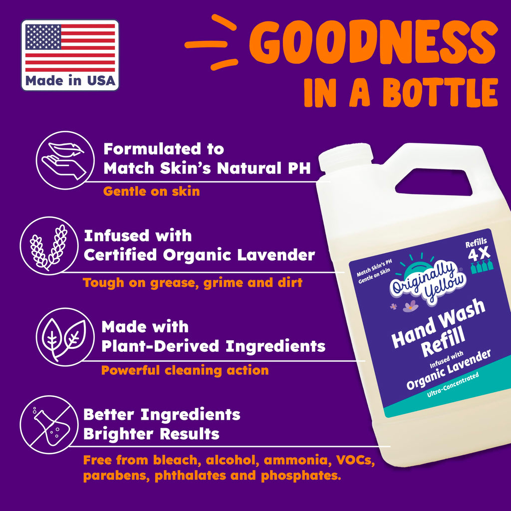 Originally Yellow Plant-Derived Hand Soap Infused with Organic Lavender | Gentle Hand Soap | Soap (64 Fl Oz (1 Pack), Lavender)