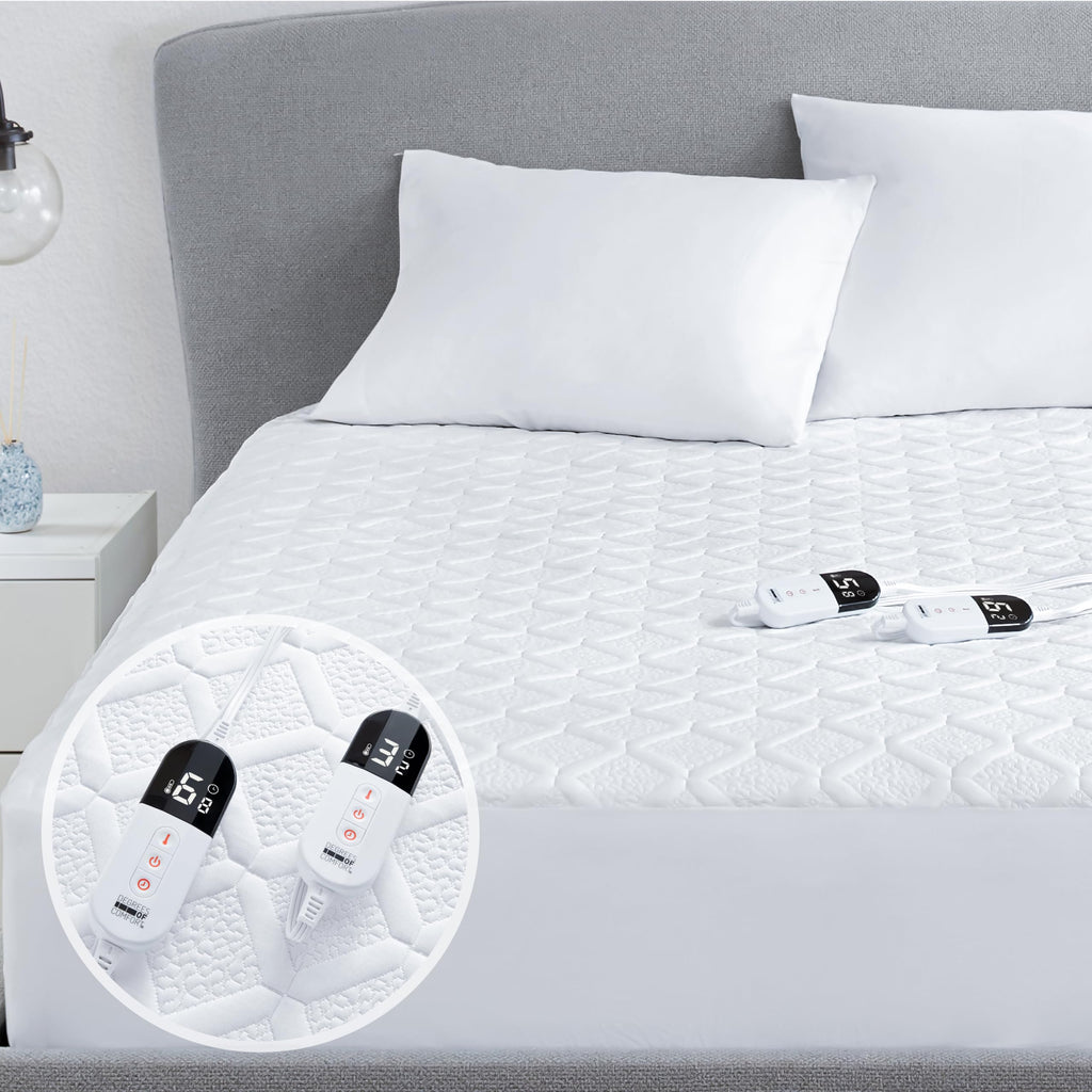 California King Heated Mattress Pad - Degrees of Comfort Electric Bed Warmer with Dual Controllers, 6 Heating Levels, 10-Hour Auto Shut-Off, Breathable Air-Layer, 72" x84
