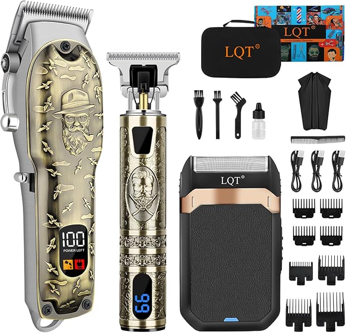 LQT Professional Hair Clipper Set for Men Electric Shaver Razor Cordless Hair Cutting Barber Clippers Beard Trimmer Men’s Grooming Kit Gifts for him (Bronze)