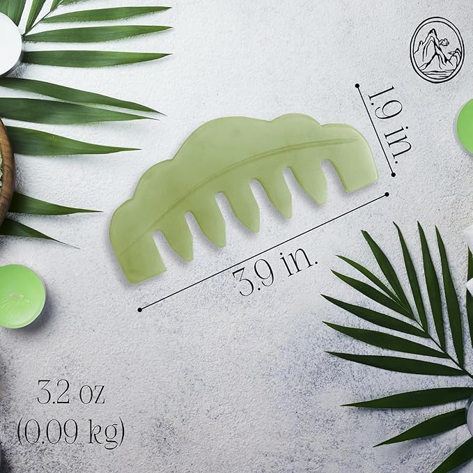 Mount Lai | Hand-Carved Natural Jade Massaging Gua Sha Comb | Gua Sha Jade Comb Scalp Massager and Gua Sha Scraping Tool | Balances and Cools Scalp, Promotes Relaxation and Blood Circulation