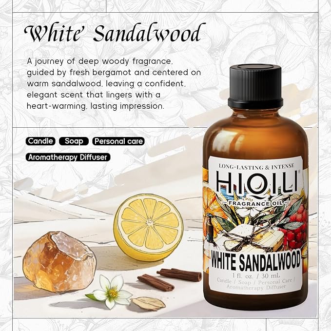 HIQILI White Sandalwood Fragrance Oil for Candle, Diffuser & Body