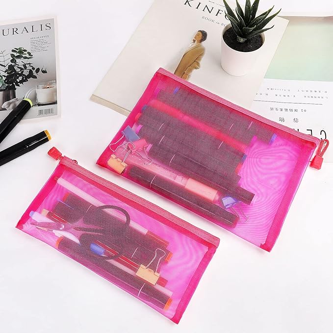 Sinzip 12 Pieces Zipper Nylon Mesh Pouch, Mesh Cosmetic Bags Makeup Bags Pencil Case, Multipurpose Travel Bags for WB06 Wb06