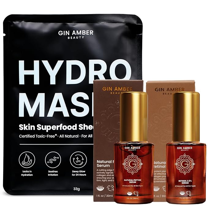 Gin Amber Beauty Complete Skincare Kit- Facial Roller, Serum & Cleanser Set