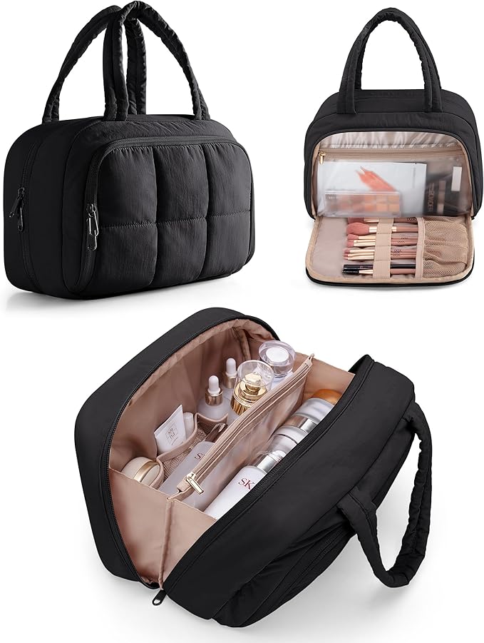 Marscamd Travel Makeup Bag for Women, Medium Size, Puffy Cosmetic Organizer