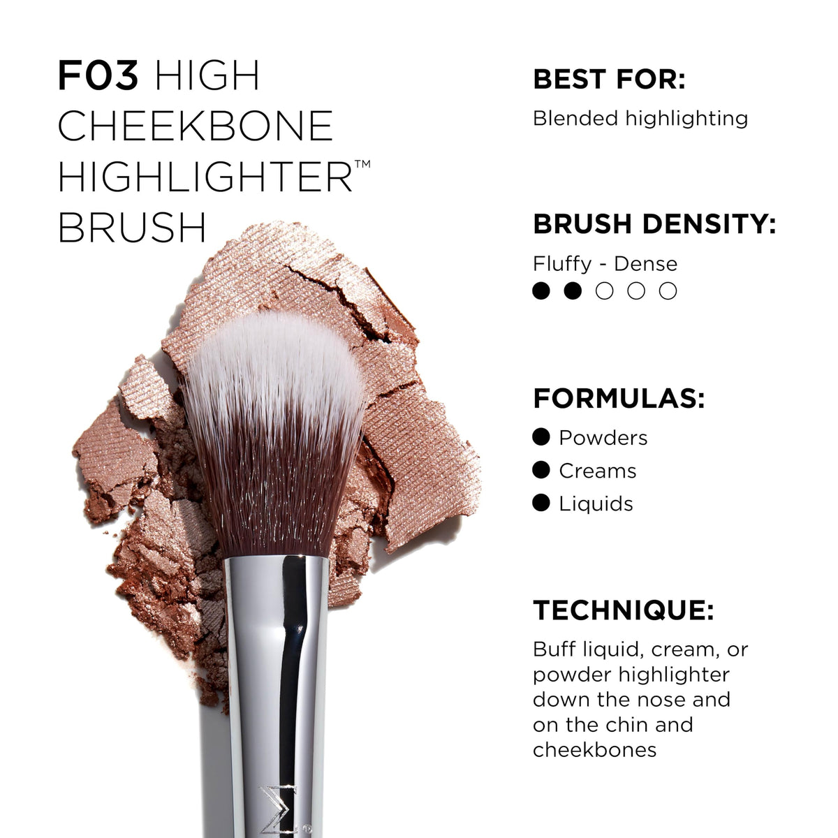 Sigma Beauty F03 High Cheekbone Highlighter™ Brush, Beveled Blending Brush