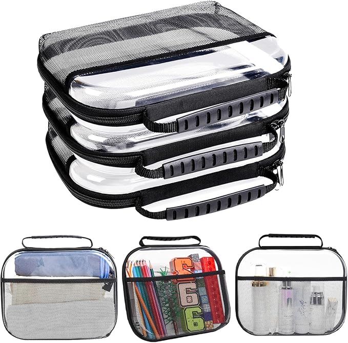XULIONTS 3PCS Clear Hard Plastic Zipper Case, Portable Cosmetic Bag with Double Zipper, Waterproof Clear Toiletry Bag, Clear Hard Shell Zipper Case, Diaper Bag Organizing Pouches, Travel Toiletry Bag