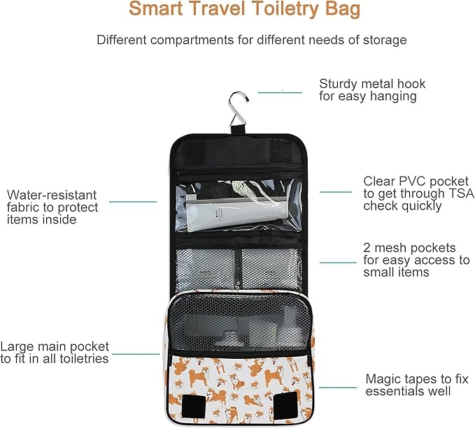 Hanging Travel Toiletry Bag Kit Makeup Case Cosmetics Organizer for Men Women (Shiba Inu-2)…
