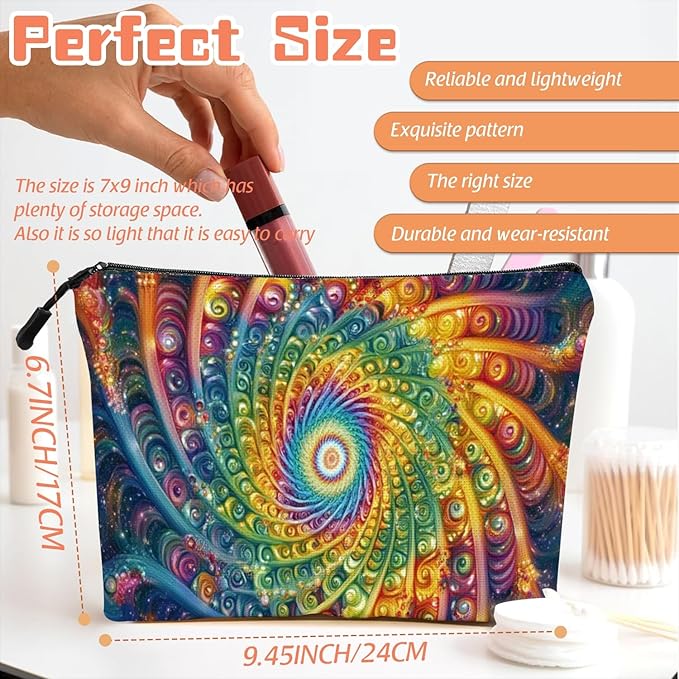 Scribesense Cosmetic Bags Travel Makeup Toilet Case Waterproof Pouch for Women Girls 6.7X9.45inches - Abstract Art Style Spirals
