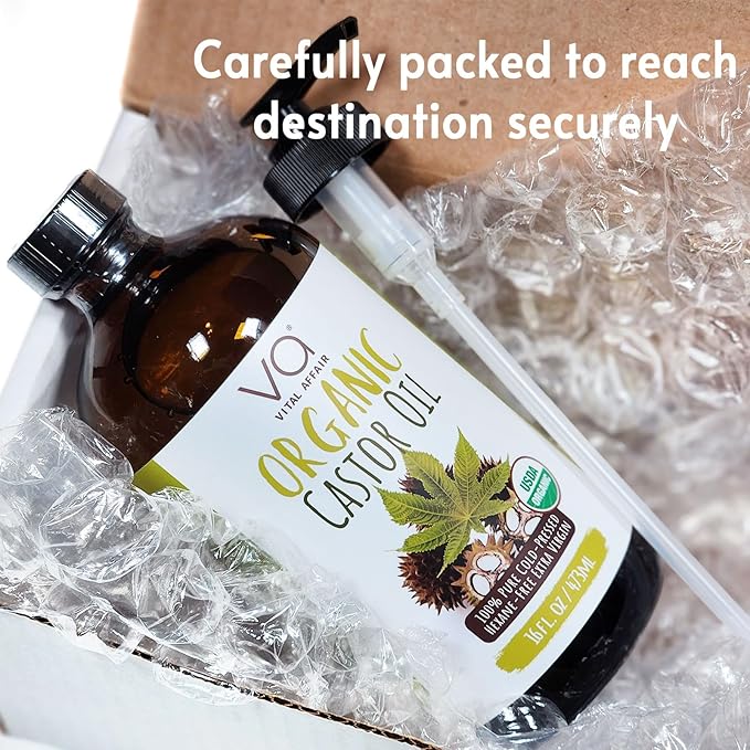 Castor Oil Organic Cold Pressed Glass Bottle 16oz For Hair Growth, Eyebrow