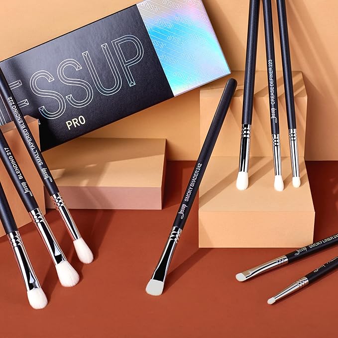 Jessup Eyeshadow Brush Set 11pcs Eye Makeup Brushes Set Professional Eye Shadow Brush Blending Brush Shader Crease Brush Black T340