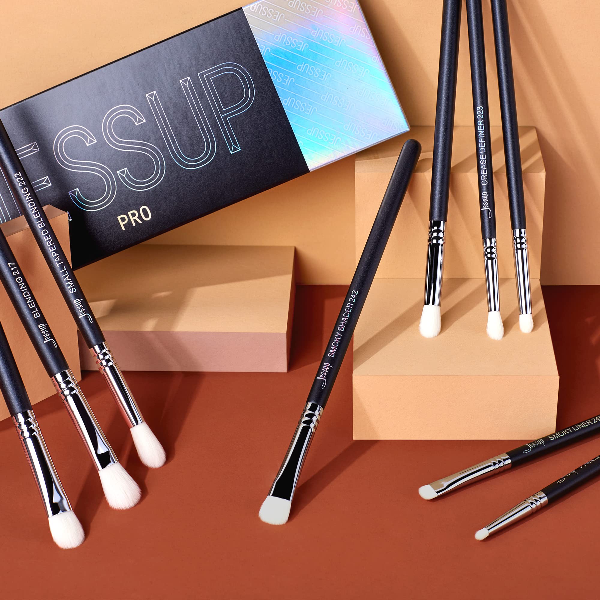 Jessup Eyeshadow Brush Set 11pcs Eye Makeup Brushes Set Professional Eye Shadow Brush Blending Brush Shader Crease Brush Black T340