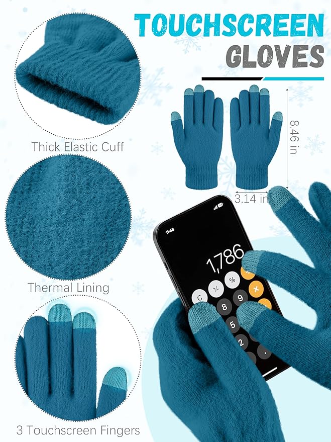 LOROME Winter Beanie Hat Gloves Scarf, Cashmere Hat Gloves Scarf Set Women