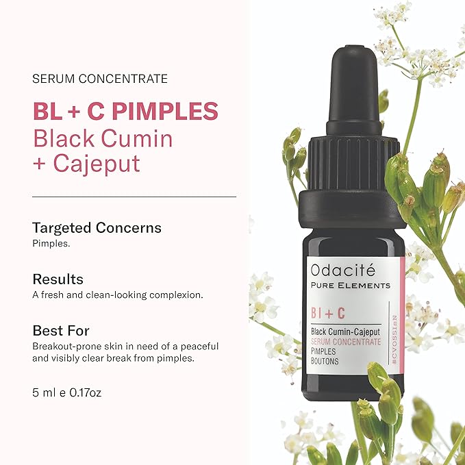 Odacité Bl+C Serum Concentrate for Face, Luxury Black Cumin + Cajeput Pore-Clearing Facial Oil for Pimples & Blemishes, Vegan Vitamin E Spot Treatment for Oily, Acne-Prone Skin, 0.17 fl oz