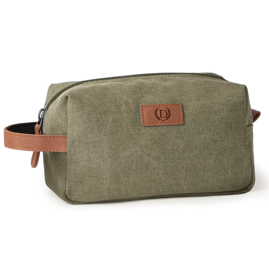 Travel Size Essentials Canvas Toiletry Makeup Bag Olive Green (Initial D)