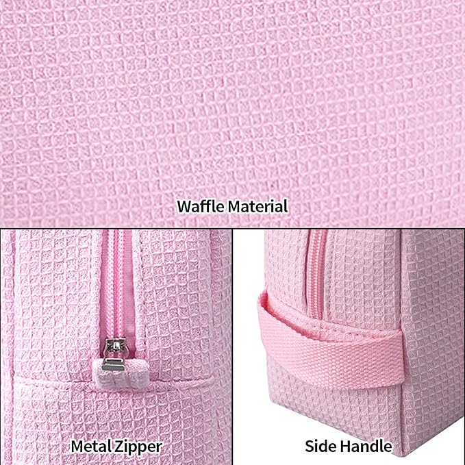 DYSHAYEN Small Waffle Makeup Bag for Travel, Pink