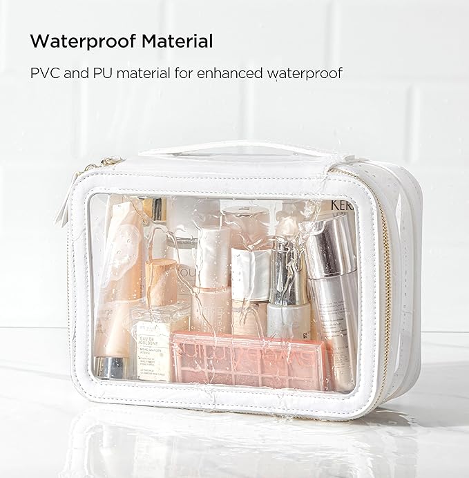 Vorey Large Clear Makeup Bag for Women, Portable Travel Makeup Bag Organizer Waterproof Toiletry Bag Cute Makeup Bags Cosmetic Bag Makeup Pouch, White