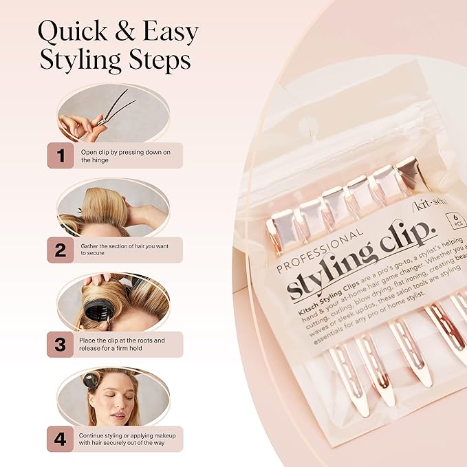 Kitsch Professional Alligator Clips - Rose Gold, 6 Pcs