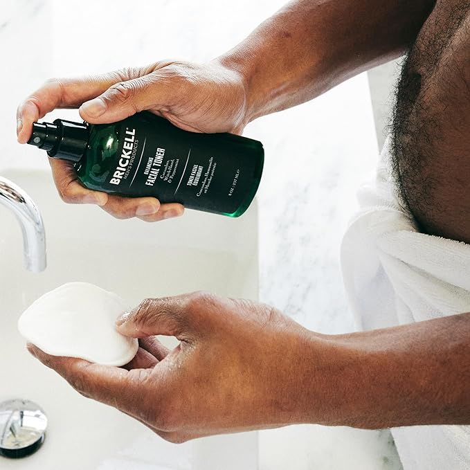 Brickell Men's Daily Elite Face Care Routine I, Toner, Gel Face Wash, Face Scrub, Anti-Aging Cream, Eye Cream, Charcoal Mask & Moisturizer, With Protein Peptides, Hyaluronic Acid, & Caffeine, Scented