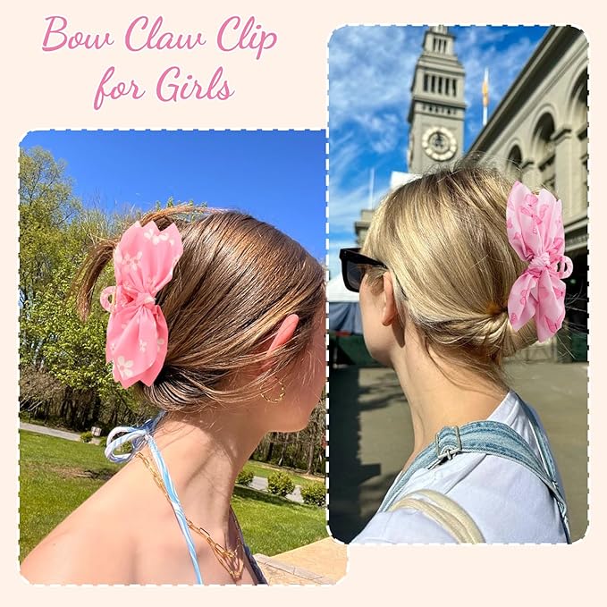 Hadutrek Bow Claw Clips Bow Hair Clips Pink 3PCS Big Hair Bows for Women Butterfly Styling Large Hair Clips for Thick Hair for Girls Hair Accessories for Women