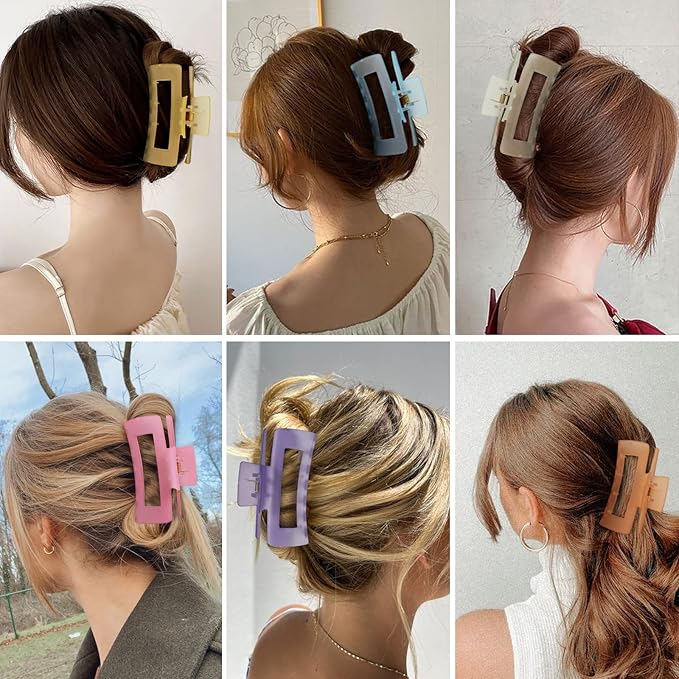 Sisiaipu 4 Inch Big Hair Claw Clips 6 Pcs Large Claw for Thick Hair Square Hair Clips for Women Rectangle Hair Clips Nonslip Acrylic Banana Jaw Clips Hair Accessories for Girls (Ice Cream)