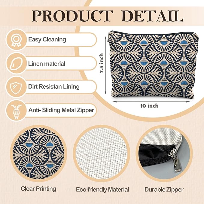 RYYCDOI Boho Makeup Bag Gifts for Women, Sunset Leaf Aesthetic Makeup Pouch(Blue)