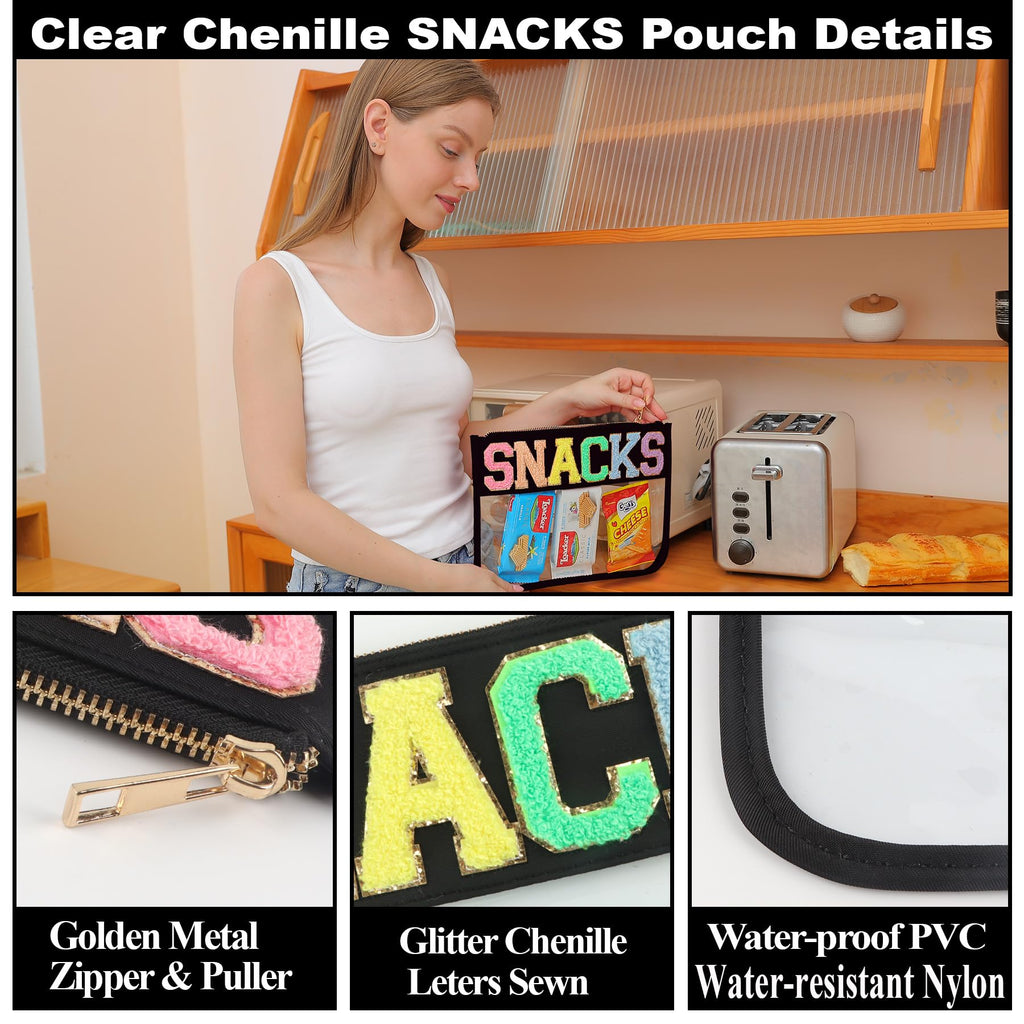 YogoRun Snack Bags Clear Zipper Travel Bag for Women - Clear Nylon PVC Travel Pouch (Black)