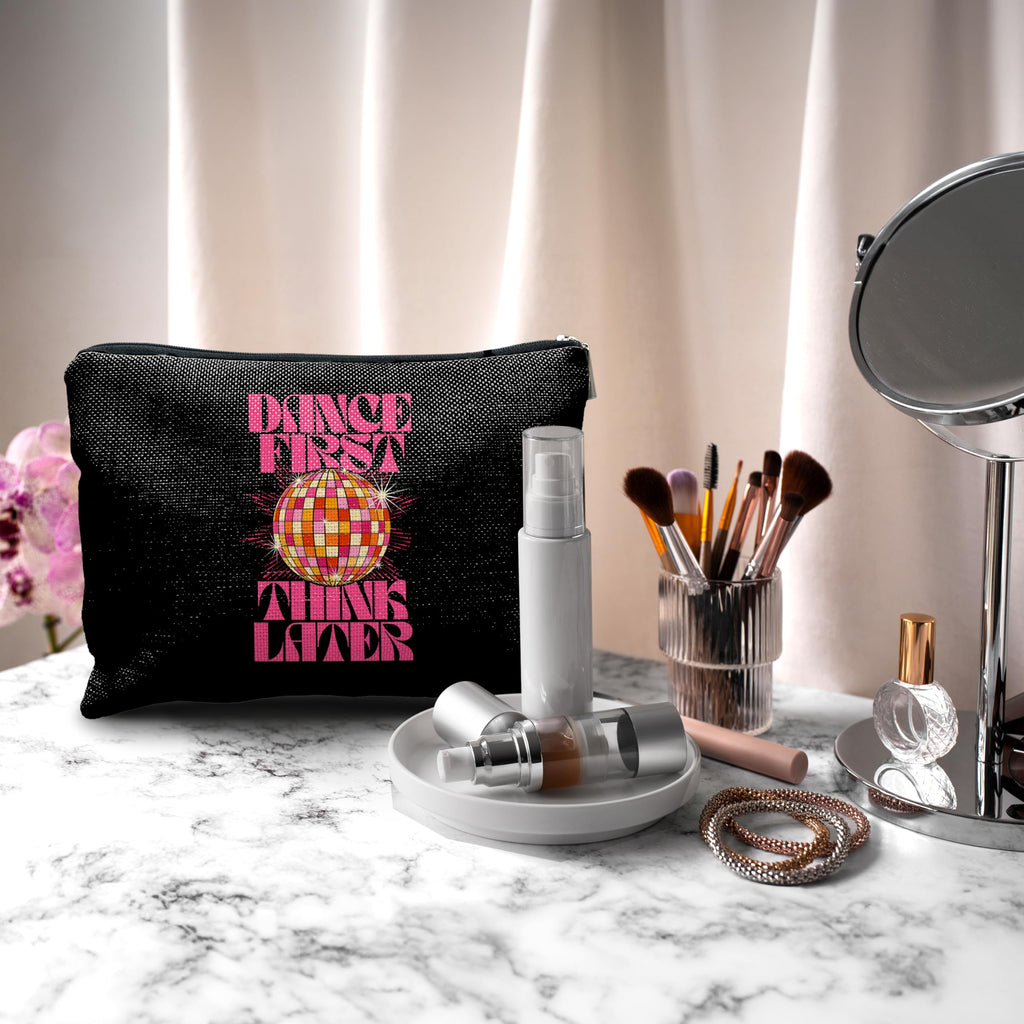 Nogrit Dancer Makeup Bag,Dance First Think Later Trendy Hot Pink Disco Ball Inspirational Makeup Travel Toiletry Bag,Dancing Gifts for Women,Gifts for Dance Lovers
