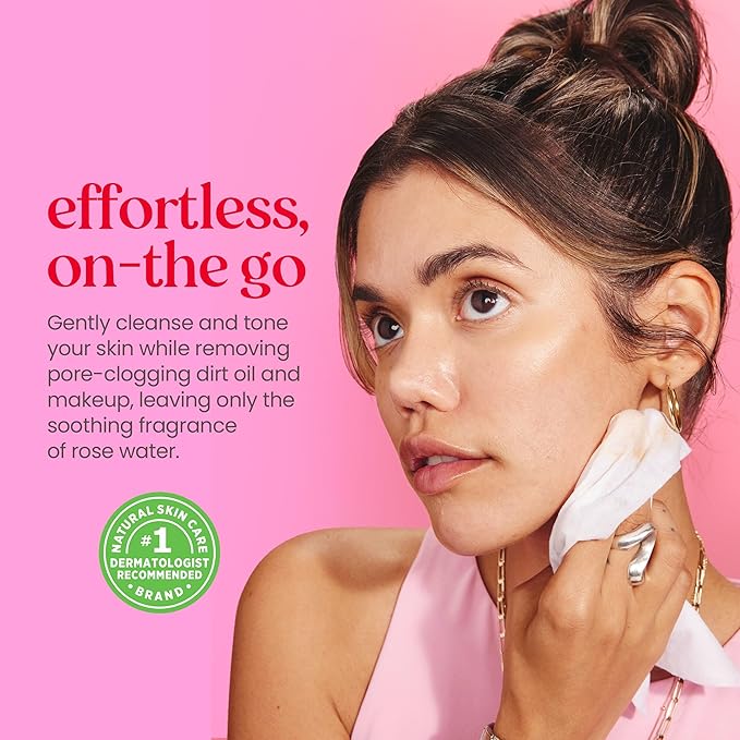 Burts Bees Micellar Rose Water Facial Towelettes, 100% Plant Based Cloth; 99% Natural Origin; Remove Makeup, Cleanse, Hydrate; No Greasy, Oily Residue; All Skin Types; 30 Ct, Pack of 3 (Pack May Vary)