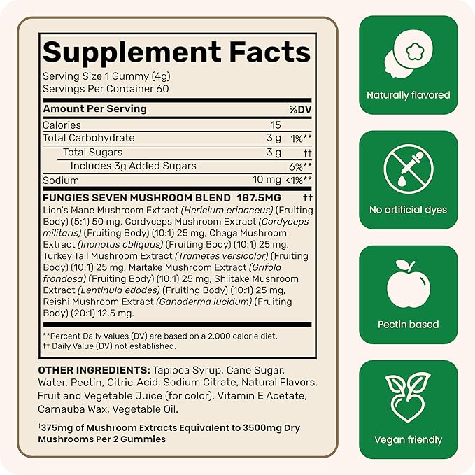 Fungies Multi Mushroom Gummies | 60 Count | Complex Adult Supplement