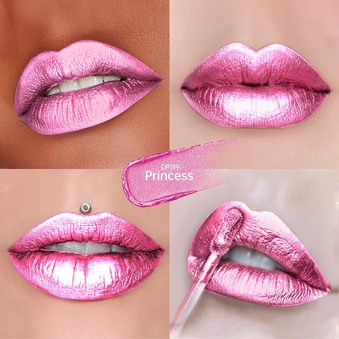 Depuplum Pink Lipsticks for Women Metallic Glitter Lipstick Long Lasting