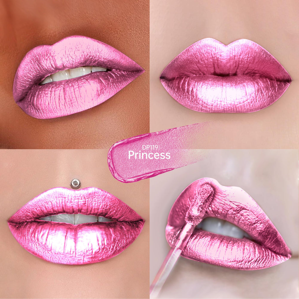 Depuplum Pink Lipsticks for Women Metallic Glitter Lipstick Long Lasting