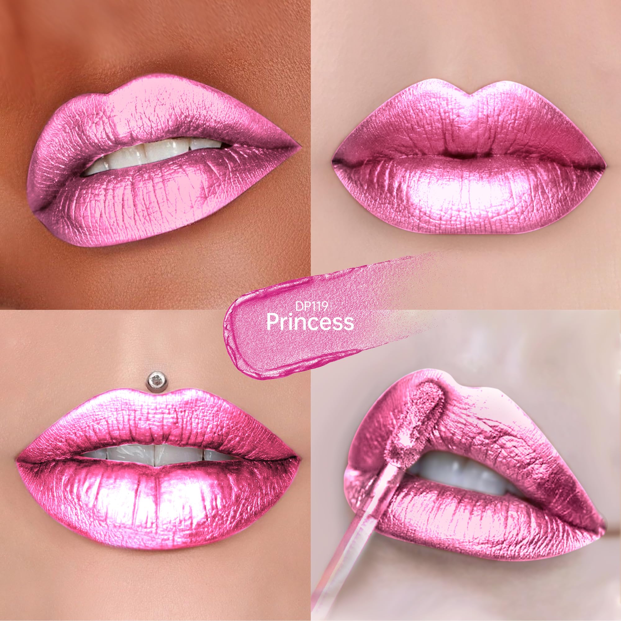 Depuplum Pink Lipsticks for Women Metallic Glitter Lipstick Long Lasting