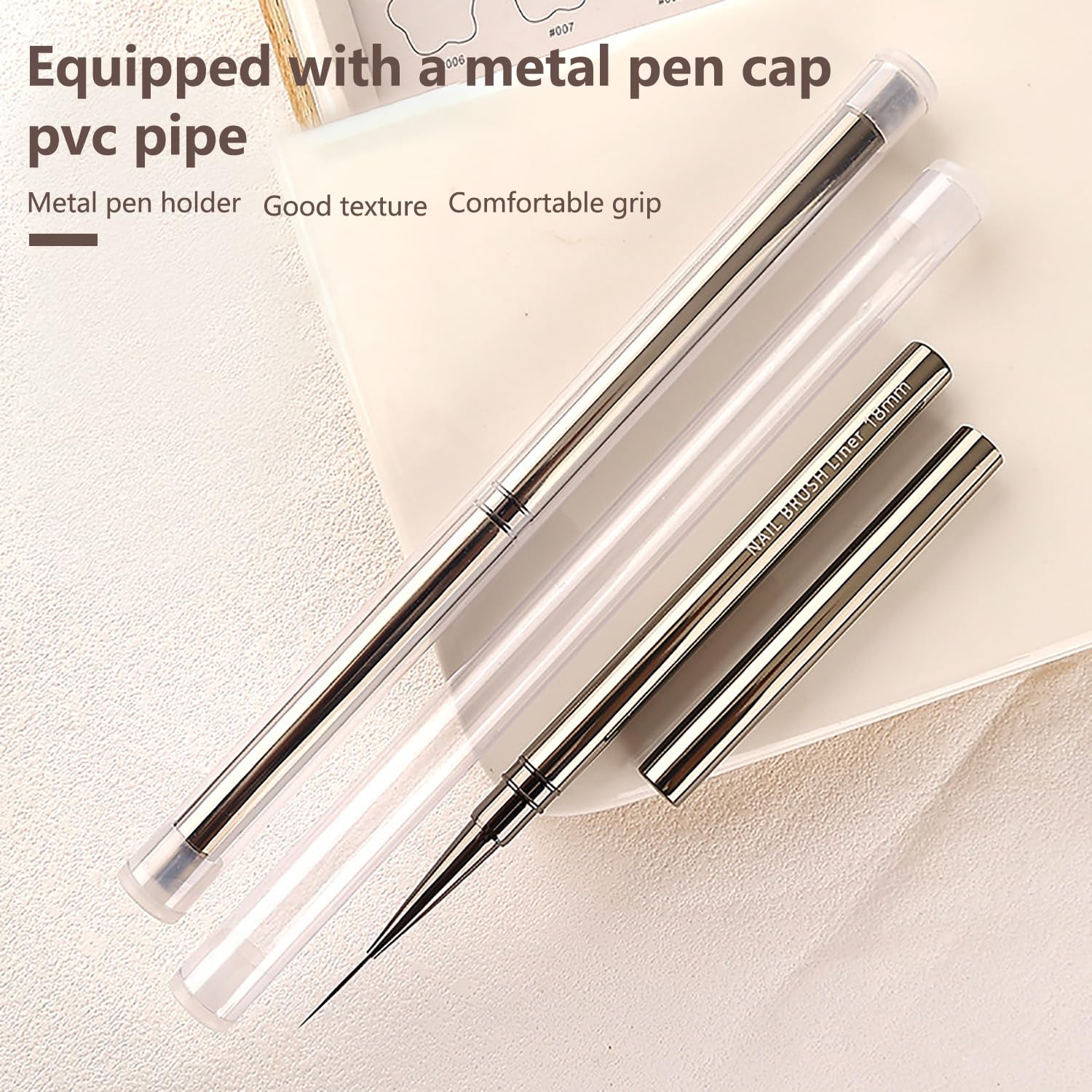 WOKOTO 5Pcs Liner Nail Art Brushes For Acrylic Nails Liner Brushes For Nails Champagne Handles Mix-Size 6mm 9mm 12mm 15mm 18mm Liner Nail Brushes Kit Thin Detail Nail Polish Detail Brushes Set