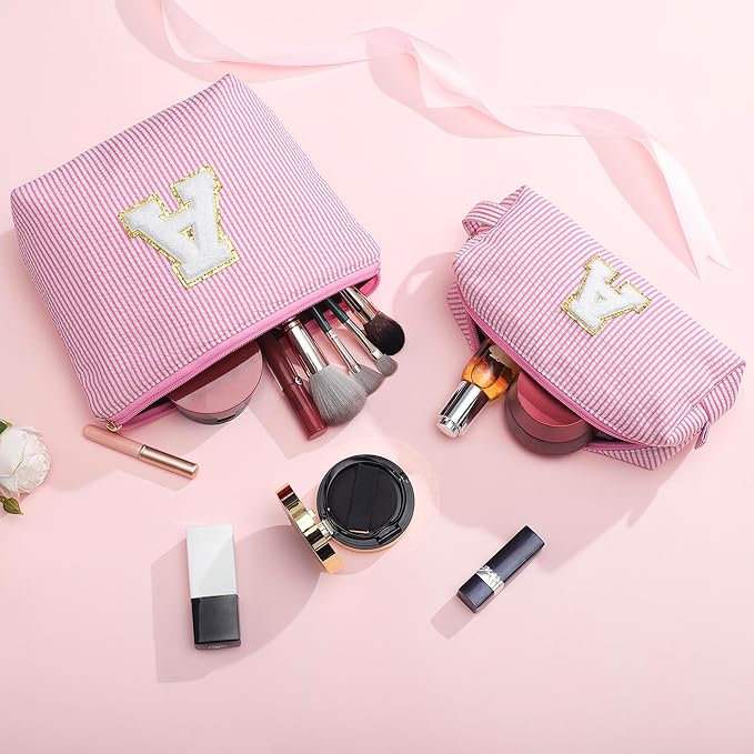 YOOLIFE Birthday Gifts for Women Teen Girls Kids Initial Makeup Bag Pink A